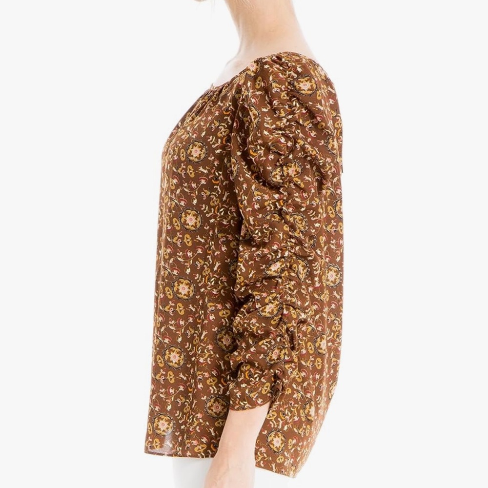 Max Studio Brown Floral Blouse - Picture 3 of 4